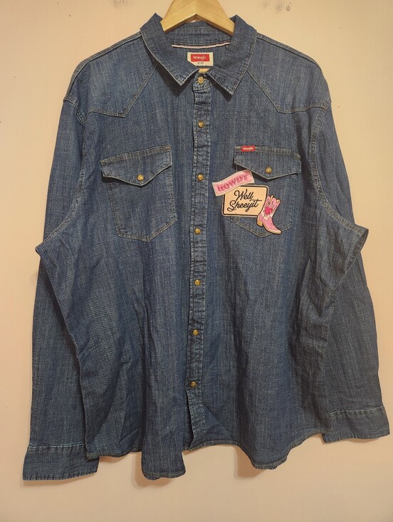 Wrangler Tops - Wrangler Custom Patched Western Denim Snap Shirt Rodeo Festival Blue Size 2XL
